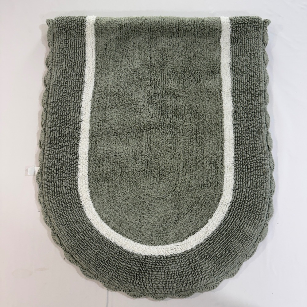 Shabby Chic Sage Green Cotton Bath Runner Rug 63x26 Scalloped Tufted Oval Border